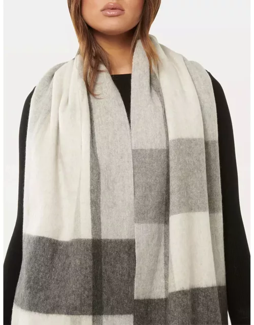 Forever New Women's Bryony Check Premium Wool Scarf in Grey Check 100% Woo