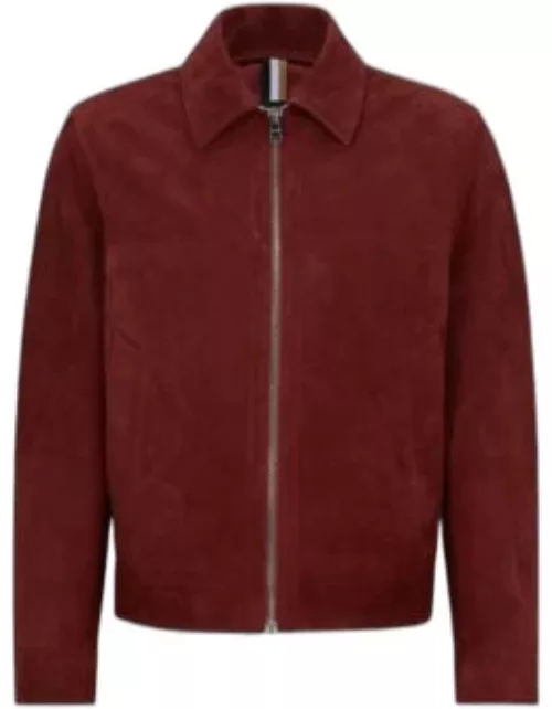 Regular-fit jacket in suede with two-way zip- Light Brown Men's Leather Jacket
