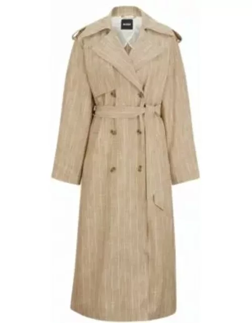 Double-breasted trench coat in pinstripe material- Patterned Women's Formal Coat