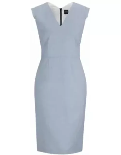 Cap-sleeve V-neck dress in wool- Patterned Women's Business Dresse