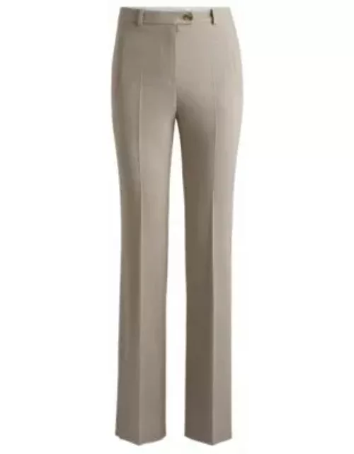Slim-fit trousers with flared leg in stretch material- Light Beige Women's Formal Pant