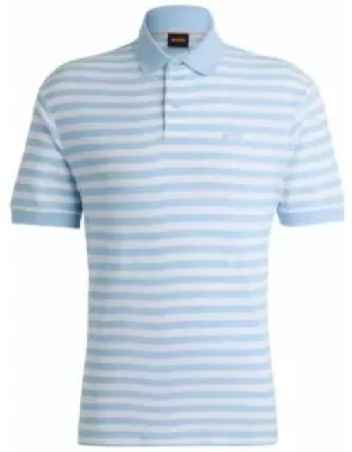 Cotton-piqu polo shirt with horizontal stripe- Light Blue Men's Polo Shirt