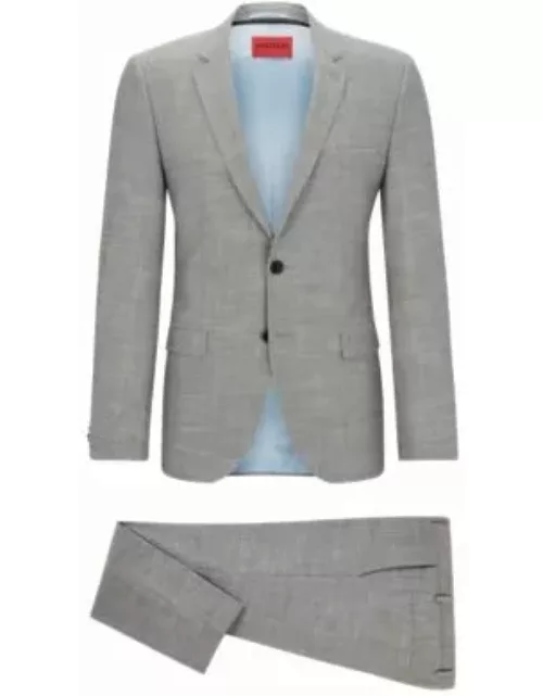 Extra-slim-fit suit in patterned linen-look material- Light Grey Men's Business Suit