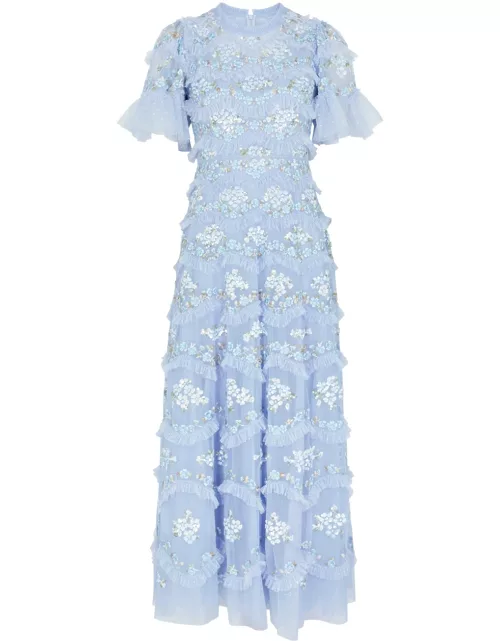 Needle & Thread Daisy Wave Floral-embroidered Tulle Dress - Blue - 12 (UK12 / M)
