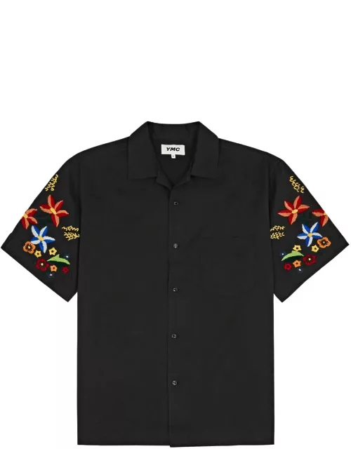 Ymc Idris Floral-embroidered Cotton-blend Shirt - Black