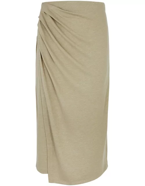 Vince Gathered Wrap-effect Knitted Midi Skirt - Beige - L (UK14 / L)
