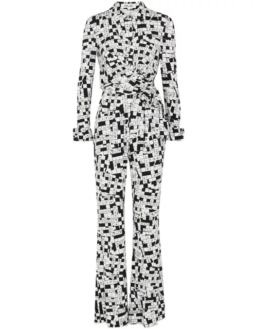 Diane Von Furstenberg Michele Printed Stretch-jersey Jumpsuit - Black And White