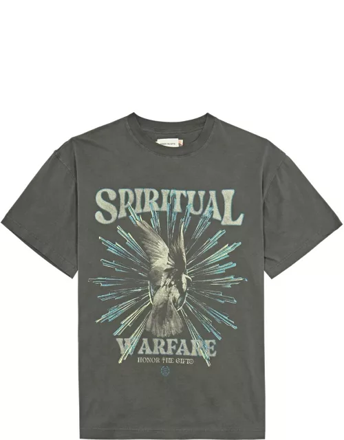 Honor The Gift Spiritual Conflict Printed Cotton T-shirt - Black