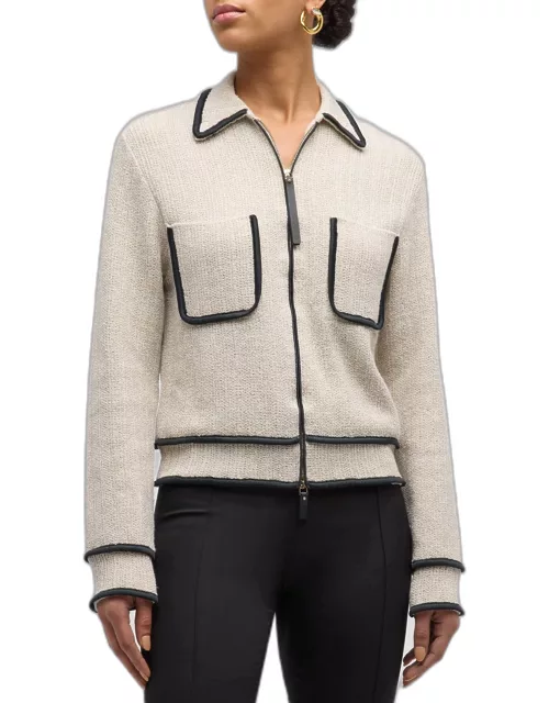 Linen Knit Jacket with Contrast Tri