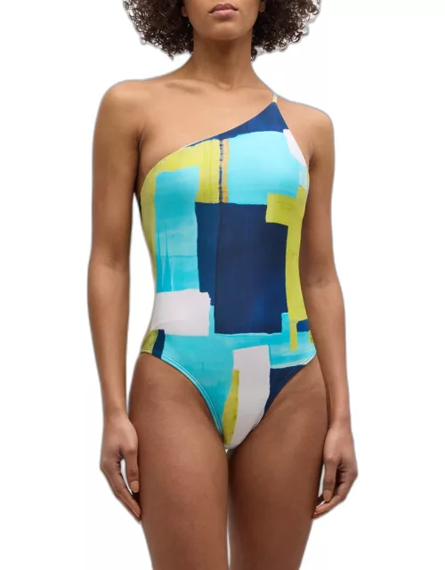 Abstract One-Shoulder One-Piece Swimsuit