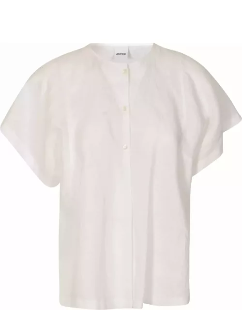 Aspesi Band Collar Plain Short-sleeved Shirt