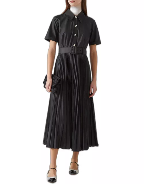 Cally Pleated Belted Midi Shirtdres