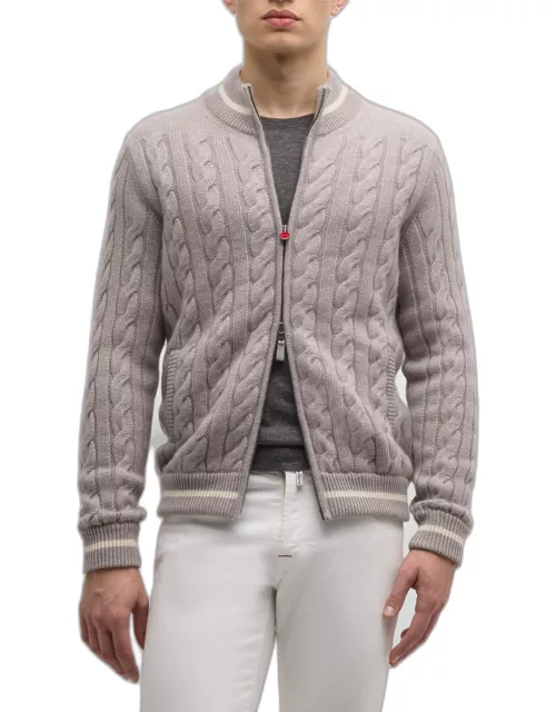 Men's Cashmere Cable Knit Full-Zip Sweater