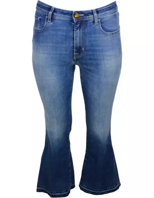 Jacob Cohen Victoria Crop Jeans In Light Stretch Denim With Trumpet Shape And 5-pocket Fringed He