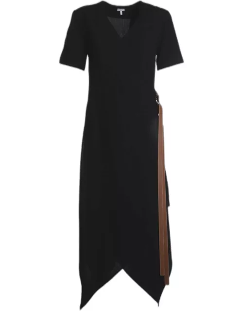Loewe Wrap Midi Dress In Wool With Leather Belt