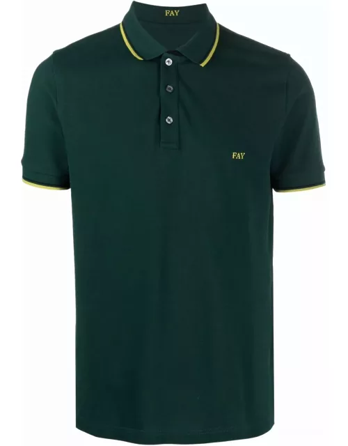 Fay Green Stretch Cotton Pique Polo Shirt