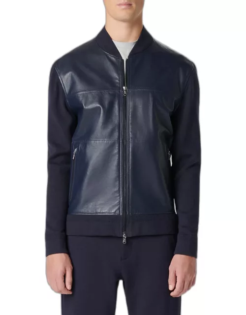 Men's Full-Zip Leather Bomber Jacket