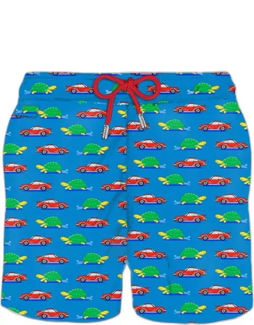 MC2 Saint Barth Man Light Fabric Swim Shorts With Turtle And Car Print