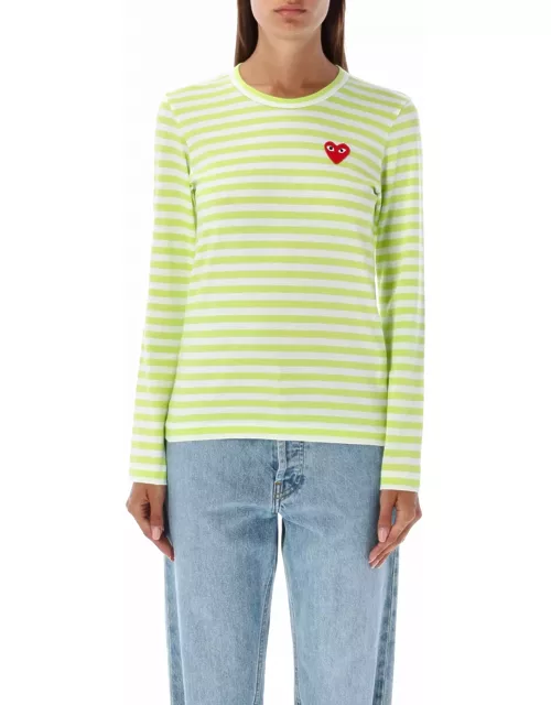 Comme des Garçons Play Striped Red Heart Long-sleeved T-shirt