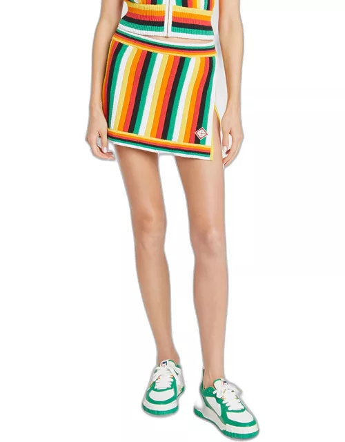 Striped Cotton Towelling Slit-Hem Mini Skirt