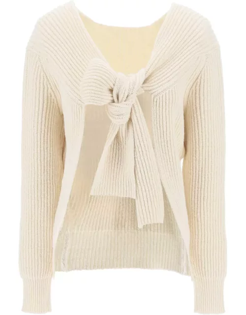 JIL SANDER ribbed sweater with tieable closure