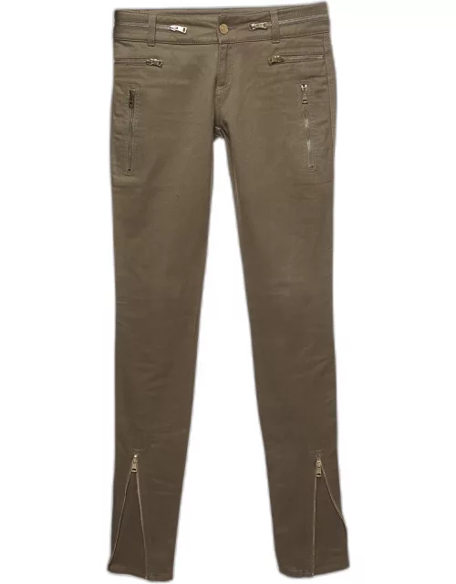 Gucci Green Cotton Zipper Detail Jeans S Waist 28''