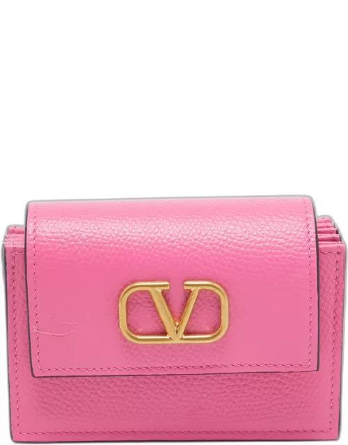 Valentino Pink Leather VLogo Accordion Card Holder