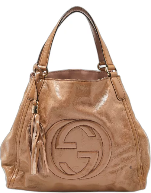 Gucci Beige Patent Leather Small Soho Tote