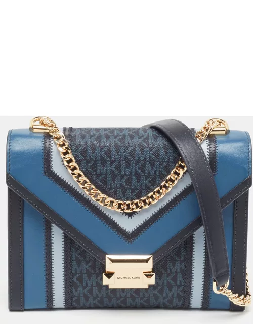 Michael Kors Blue Signature Coated Canvas and Leather Whitney Shoulder Bag