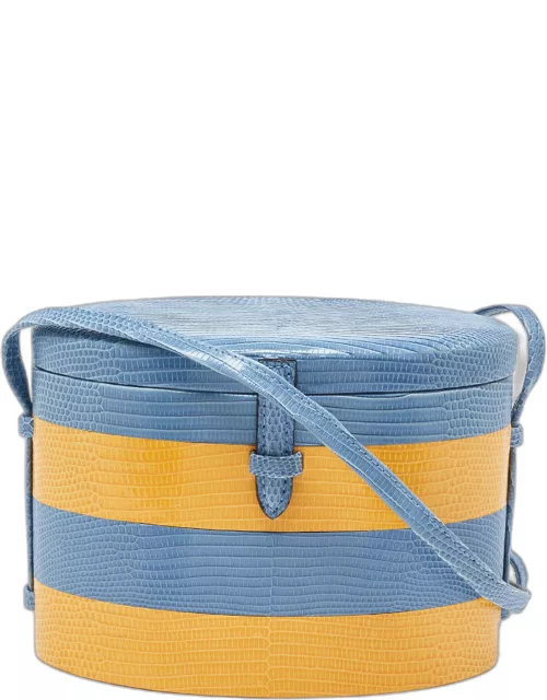 Carolina Herrera Blue/Yellow Lizard Stripe Trunk Bag