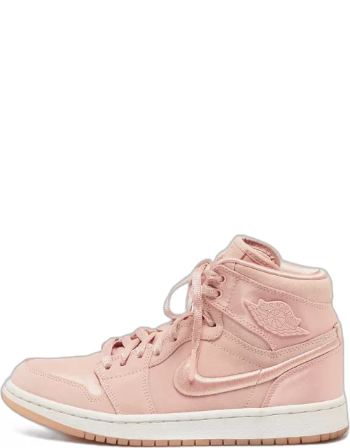 Air Jordans Pink Satin and Suede Air Jordan 1 High Top Sneaker