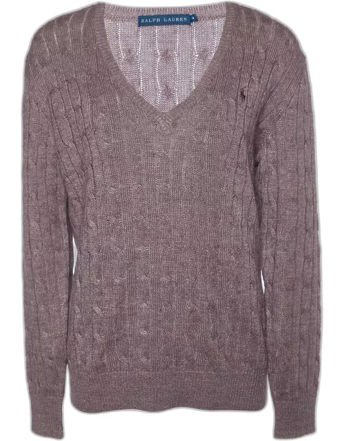 Ralph Lauren Purple Linen & Alpaca Knit V-Neck Sweater