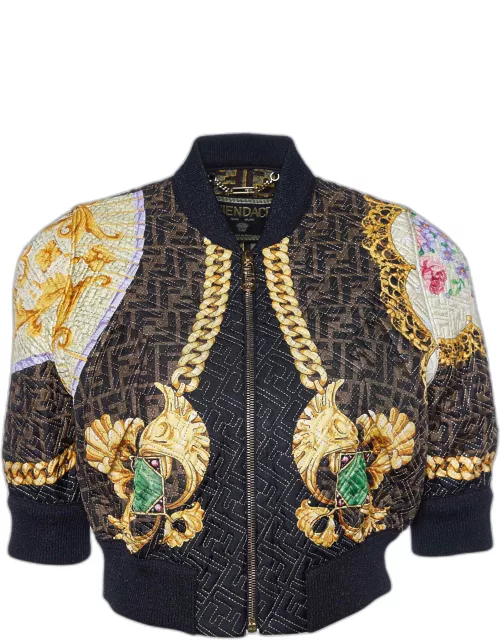 Fendi x Versace Brown Barocco FF Quilted Silk Cropped Jacket