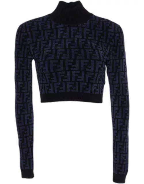 Fendi Navy Blue/Black FF Monogram Knit Crop Top