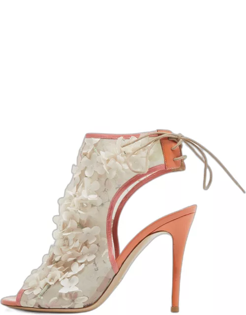 Valentino Multicolor Mesh and Patent Peep Toe Ankle Wrap Sandal