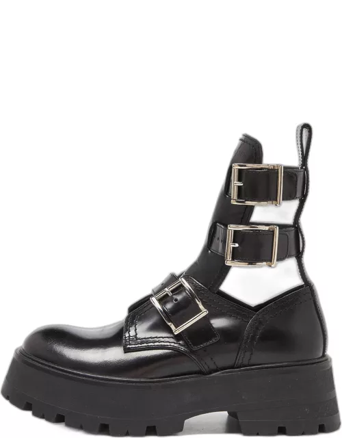 Alexander McQueen Black Leather Rave Buckle Ankle Boot
