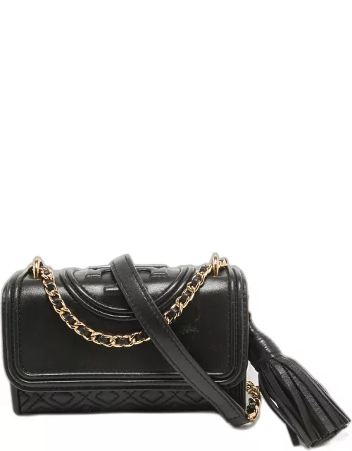 Tory Burch Black Quilted Leather Micro Fleming Crossbody Bag