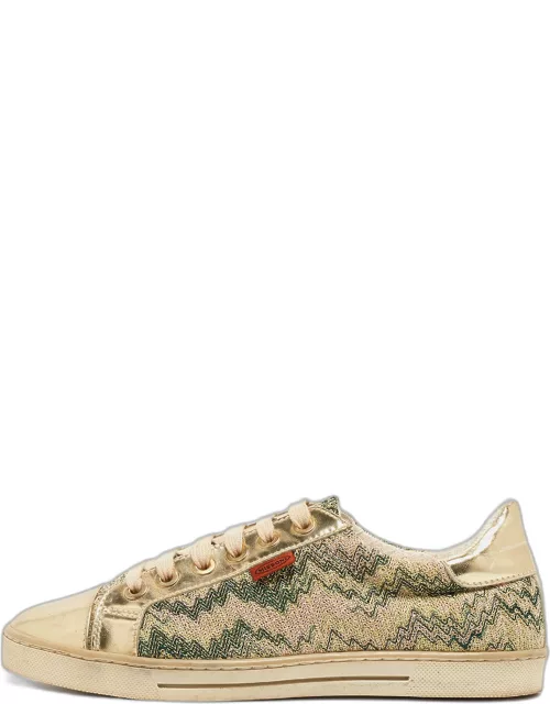 Missoni Gold Brocade Fabric and Leather Lace Up Sneaker