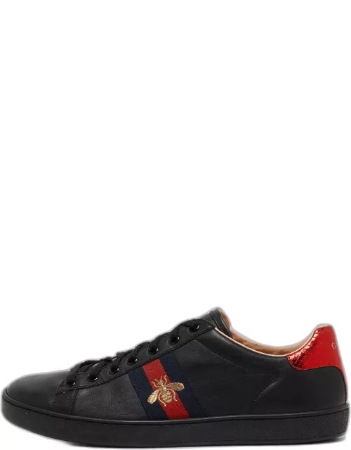 Gucci Black Leather Ace Web Bee Low Top Sneaker