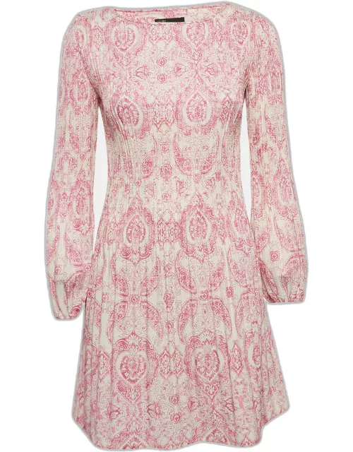 Maje White/Pink Printed Pleated Mini Dress