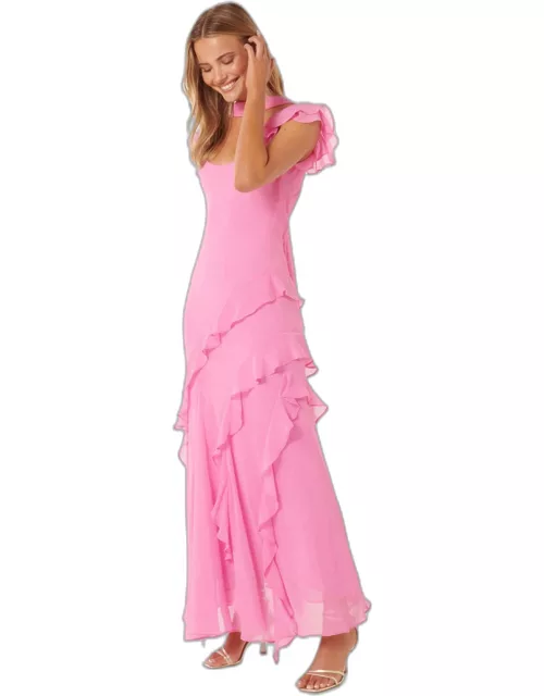 Forever New Women's Polly Ruffle-Sleeve Dress with Scarf in Candy Flos