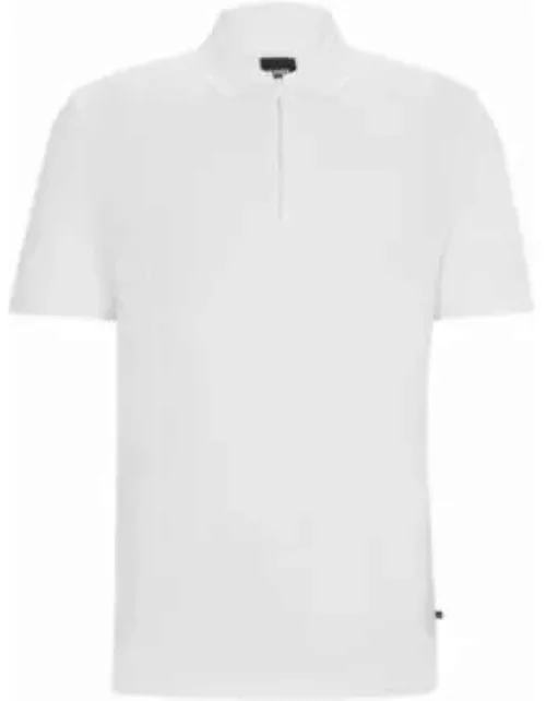 Zip-neck polo shirt in stretch cotton- White Men's Polo Shirt