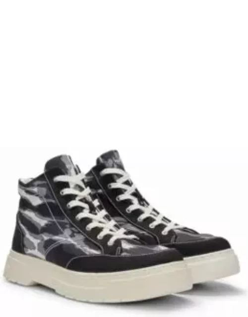 Camouflage-print high-top trainers with stacked logo- Patterned Men's Sneaker