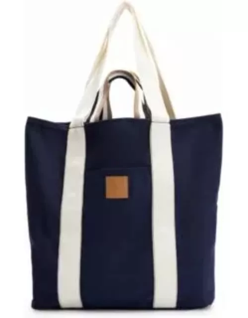 Slimline canvas tote bag with logo patch- Dark Blue Women's Tote Bag