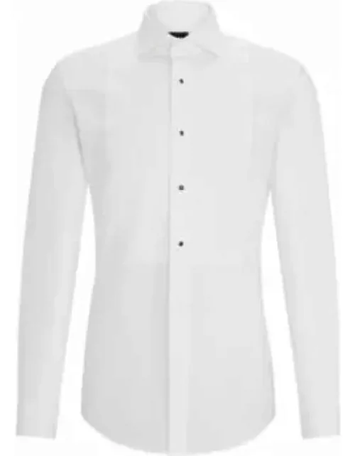 Slim-fit shirt in easy-iron stretch-cotton poplin- White Men's Evening Shirt