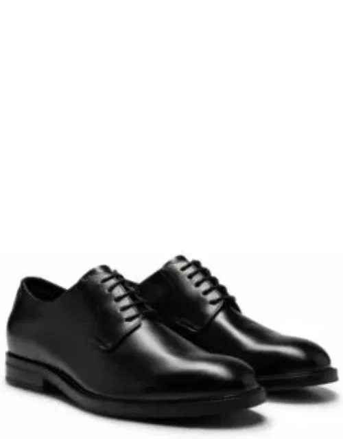 Leather Derby shoes with embossed logo- Black Men's Business Shoe