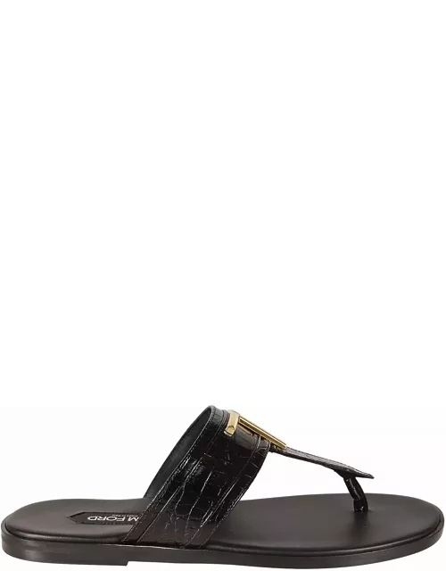 Tom Ford Croco Embossed T Plaque Sandal
