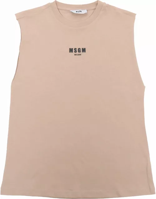 MSGM Beige Tank Top With Logo