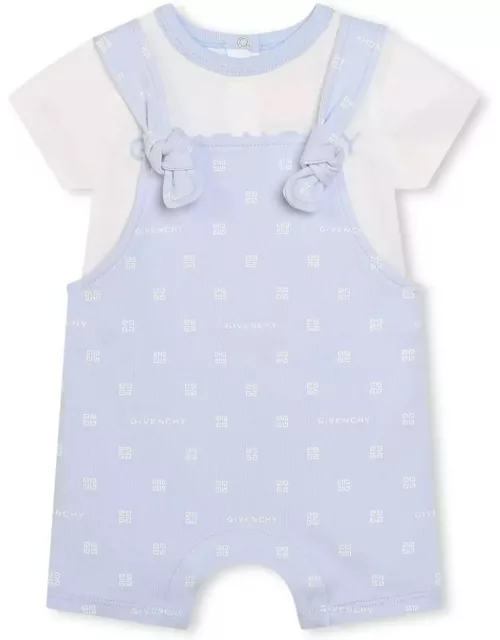Givenchy 4g T-shirt And Dungaree Set In White And Light Blue