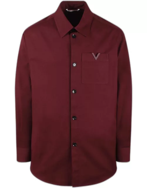 Valentino Garavani Rubberised V Detail Stretch Cotton Canvas Shirt Jacket